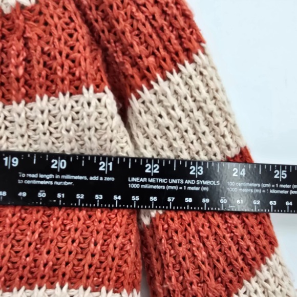 ee:some Los Angeles Striped Henley Sweater Rust Red Cream Bell Sleeve Small - Picture 9 of 10